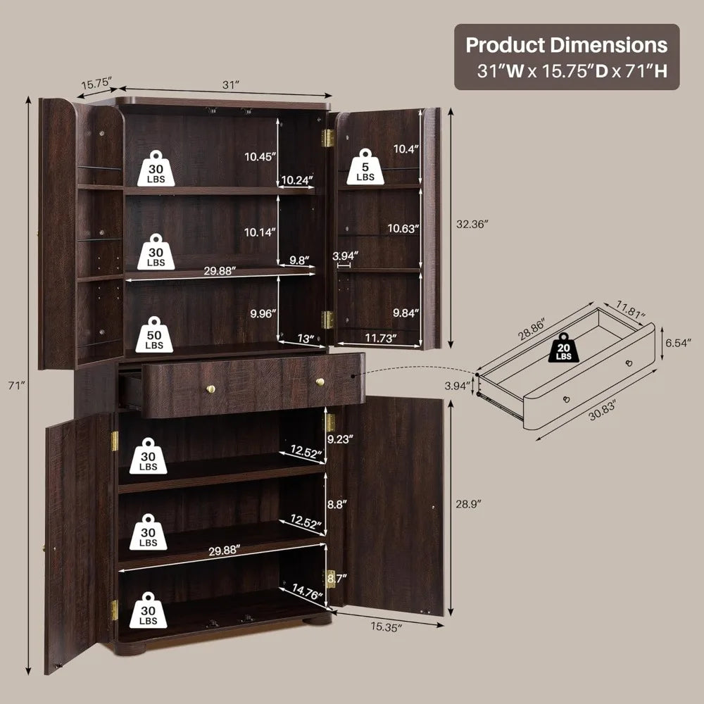 71" Tall Bathroom Storage Cabinet