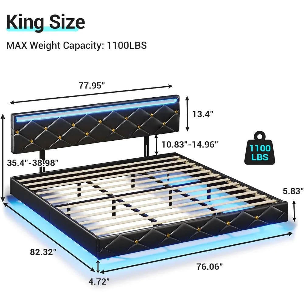 Floating Diamond Tufted LED Bed