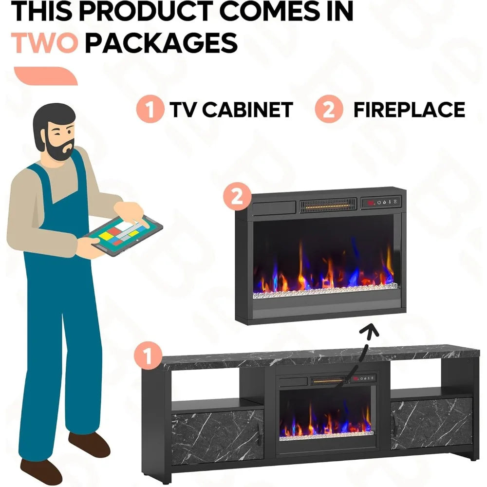 70" Faux Marble Entertainment Center with Electric Fireplace