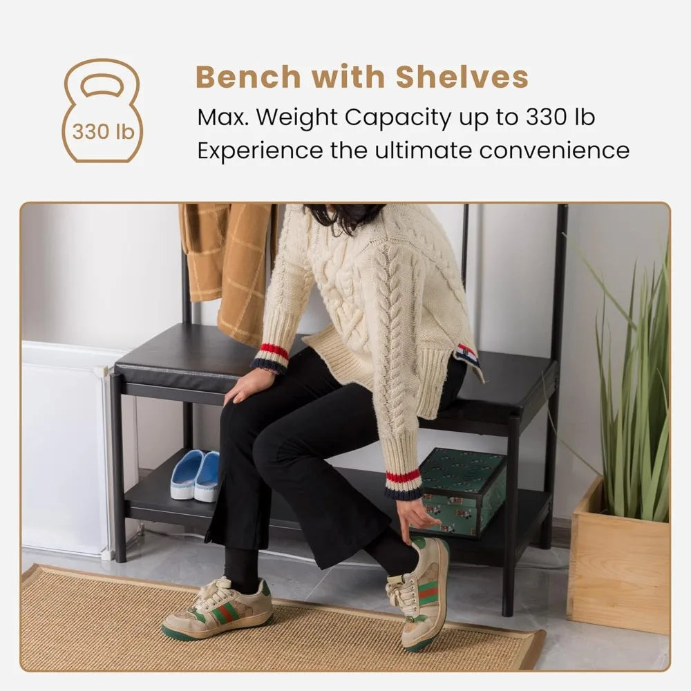 Coat Rack and Shoe Bench Storage for Entryway