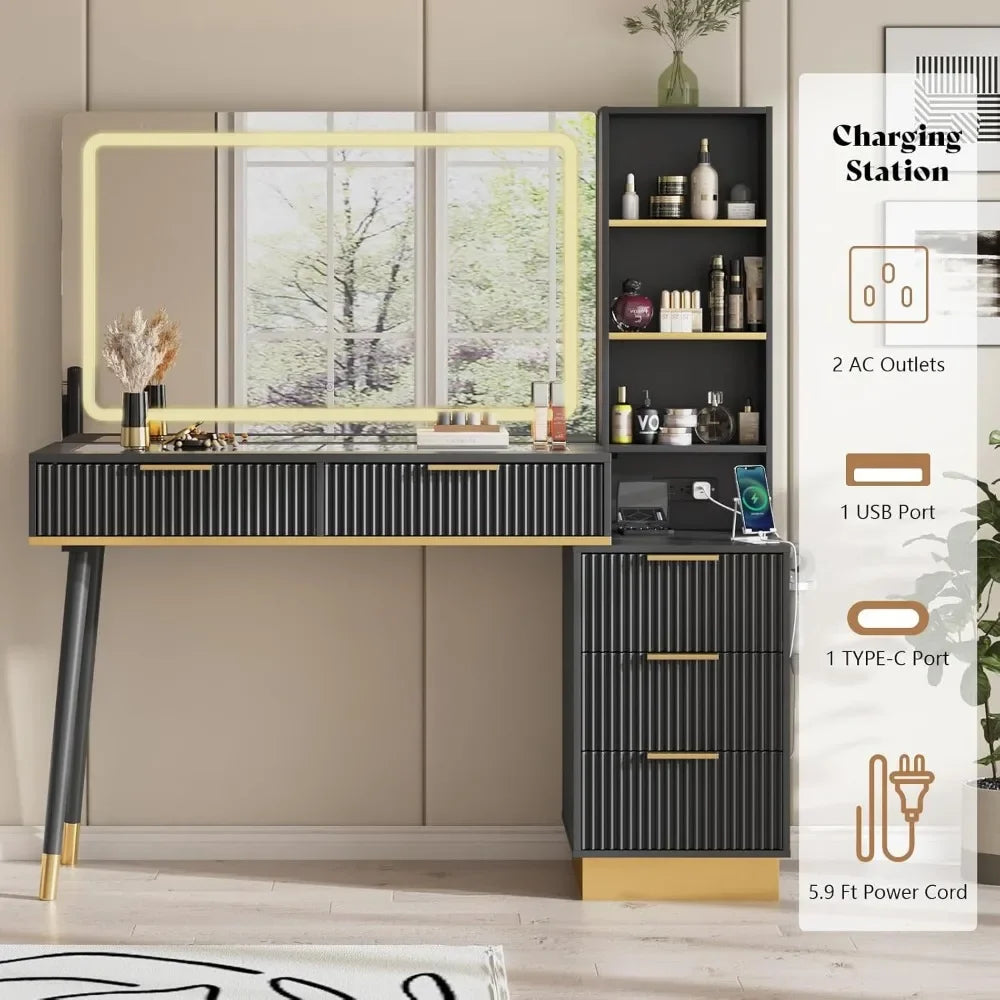 48" Modern Fluted Vanity Desk with 35" Mirror