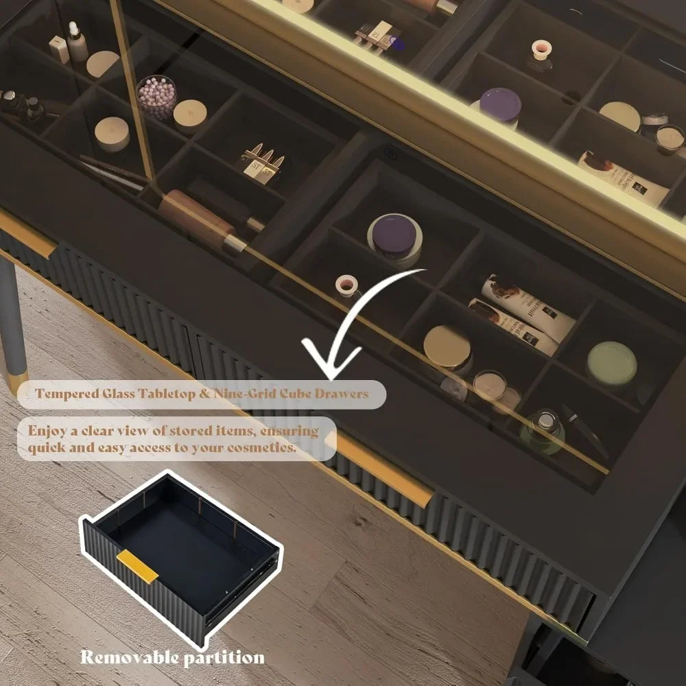 48" Modern Fluted Vanity Desk with 35" Mirror