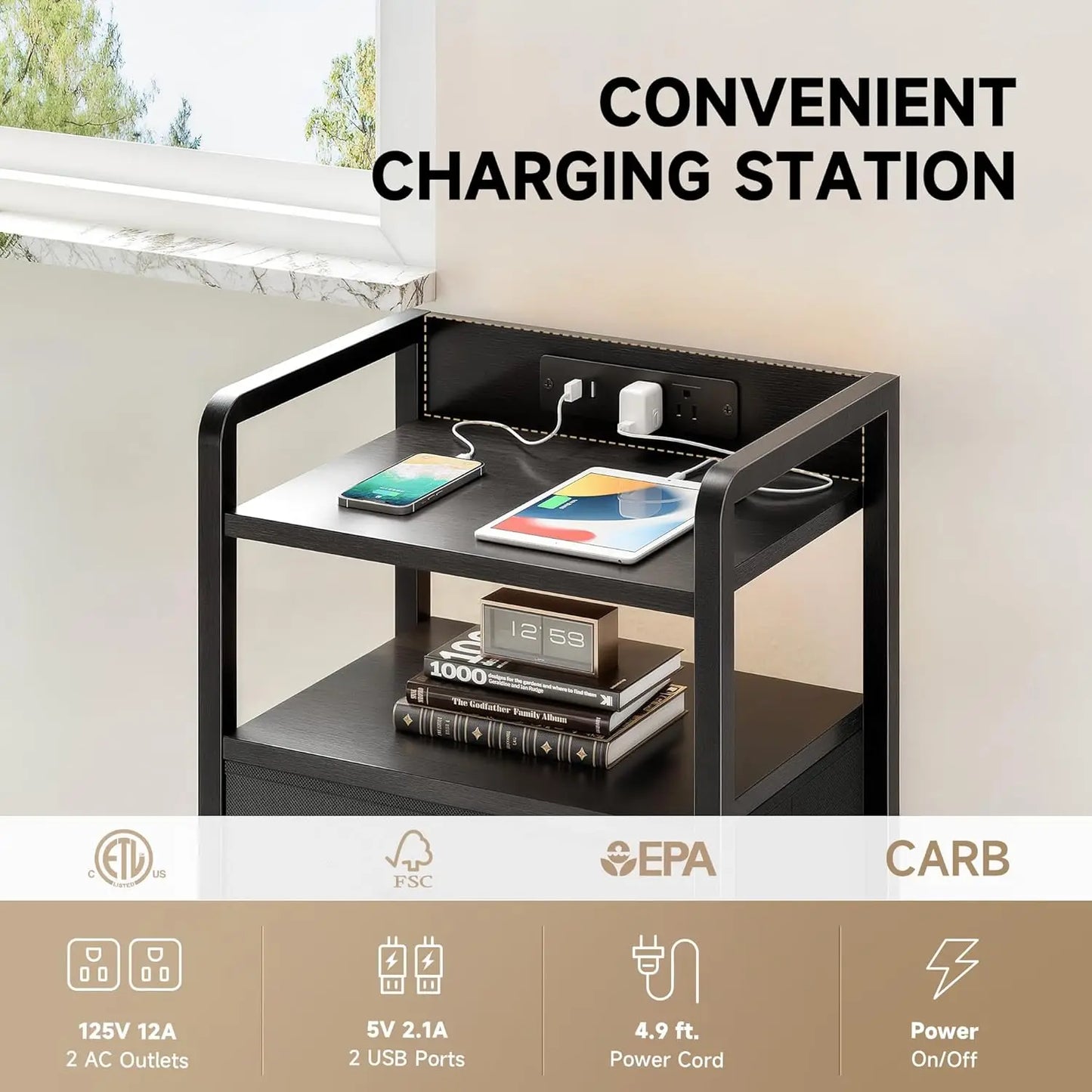 LED Charging Station Nightstand