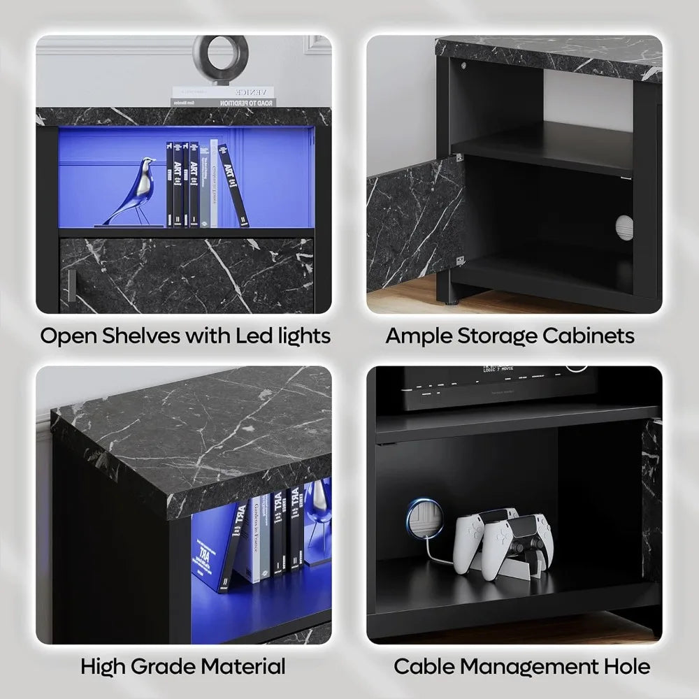 70" Faux Marble Entertainment Center with Electric Fireplace