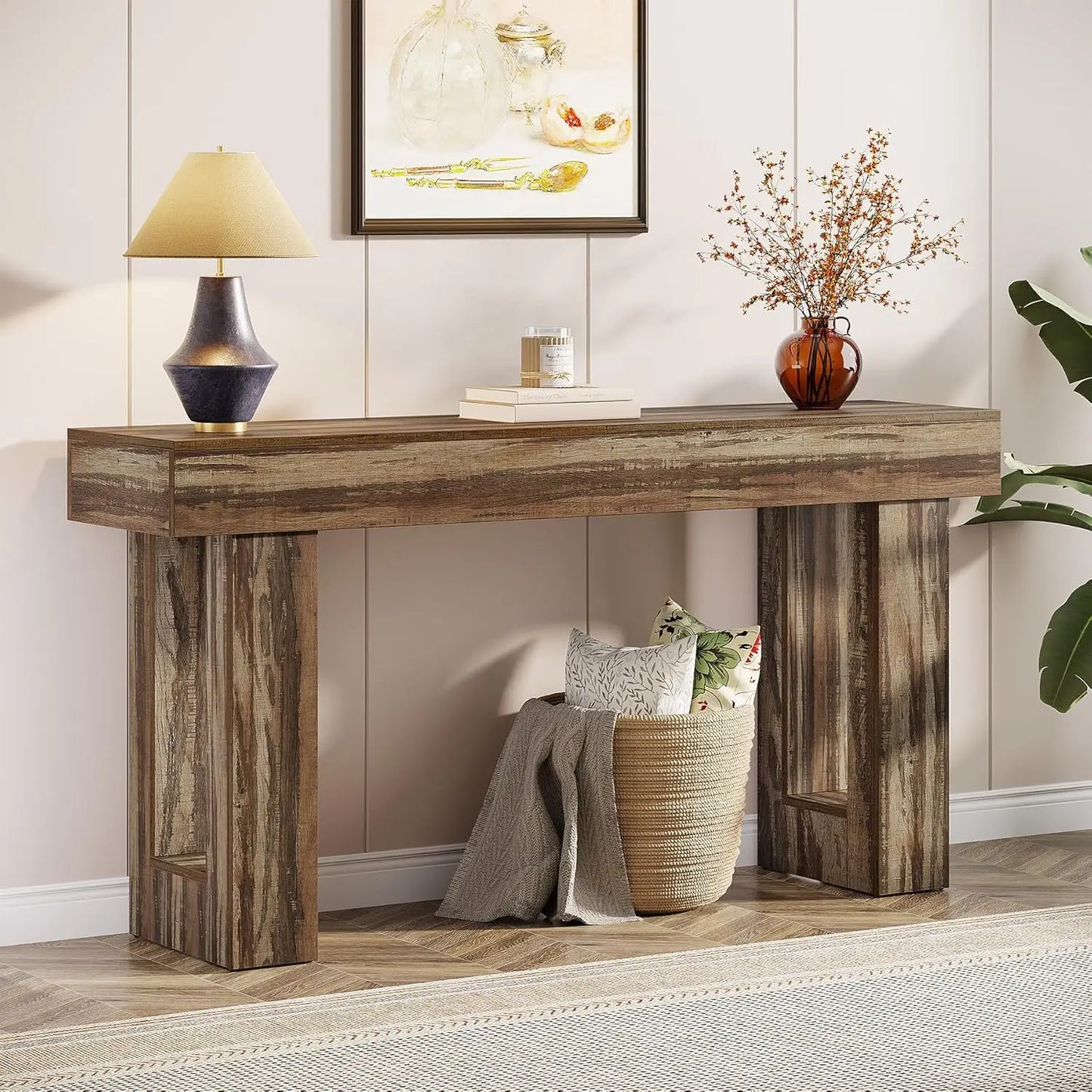 63" Farmhouse Wooden Rectangular Console Table