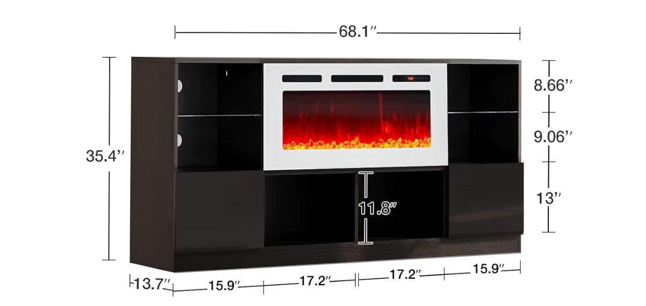 68" Fireplace & Storage Entertainment Center
