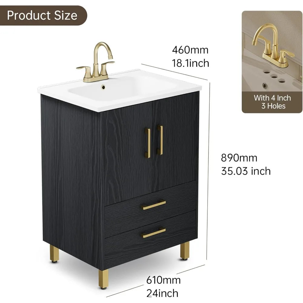 24" Bathroom Vanity with 2 Soft Close Doors and Drawers