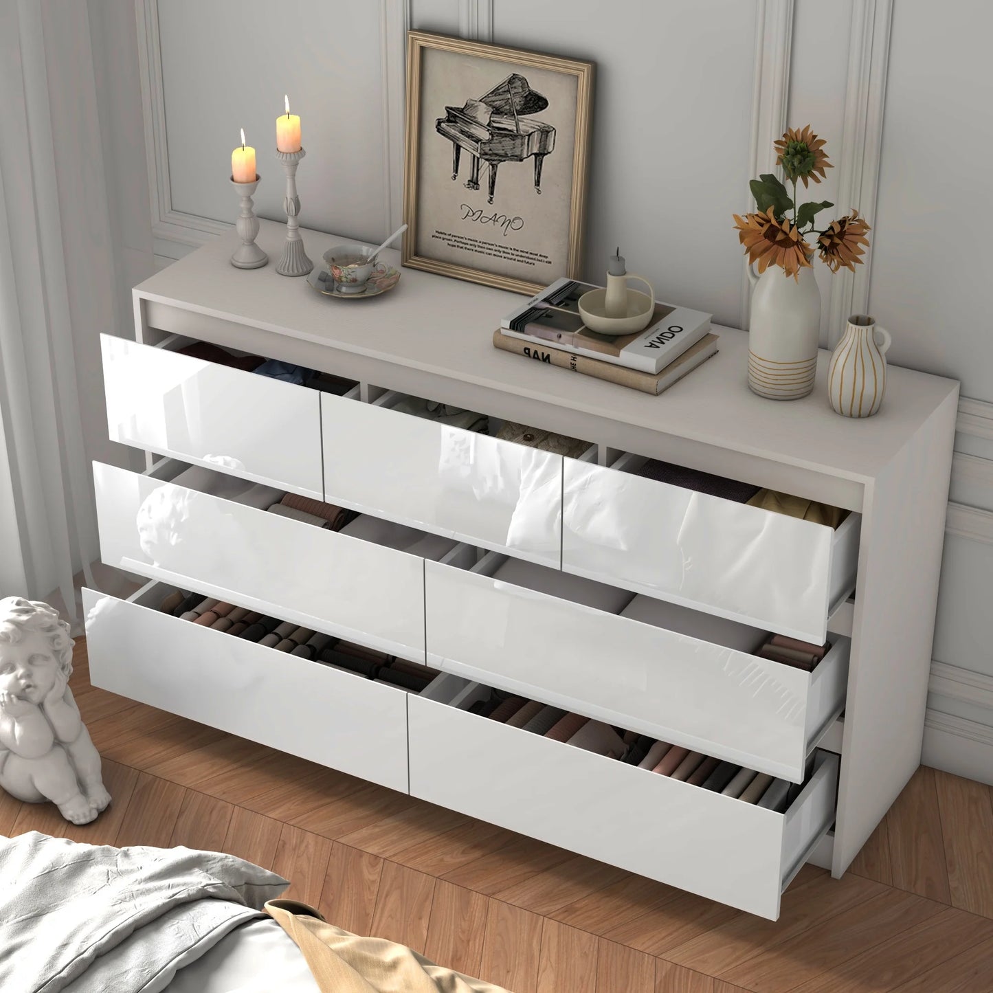 55" Modern 7 Drawer Bedroom Dresser