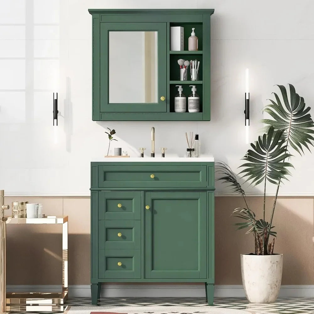 30" Modern Bathroom Vanity with Matching Medicine Cabinet