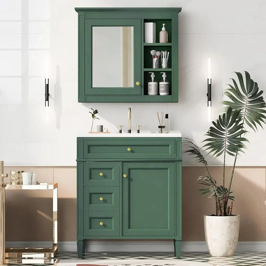 30" Modern Bathroom Vanity with Matching Medicine Cabinet