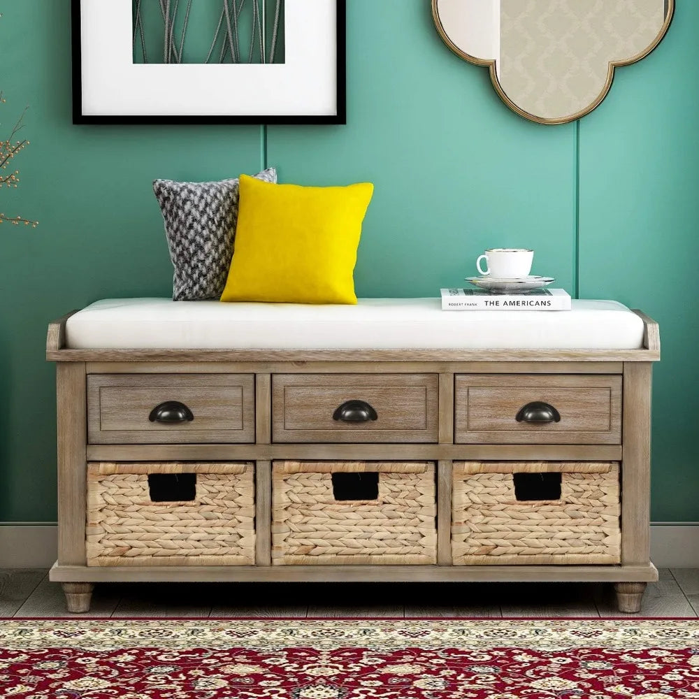 Wood Storage Bench with 3 Drawers