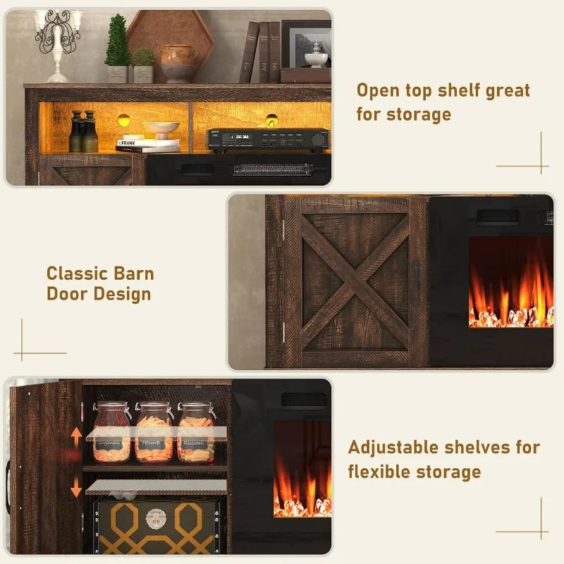 70" Farmhouse Entertainment Center with Fireplace