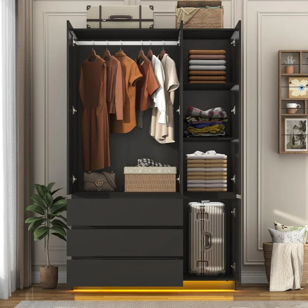 3 Door Armoire Wardrobe Closet with Drawers & Mirrors