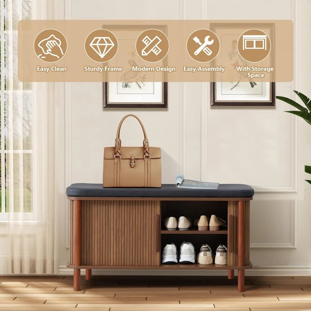 Modern Fluted Shoe Bench and Storage