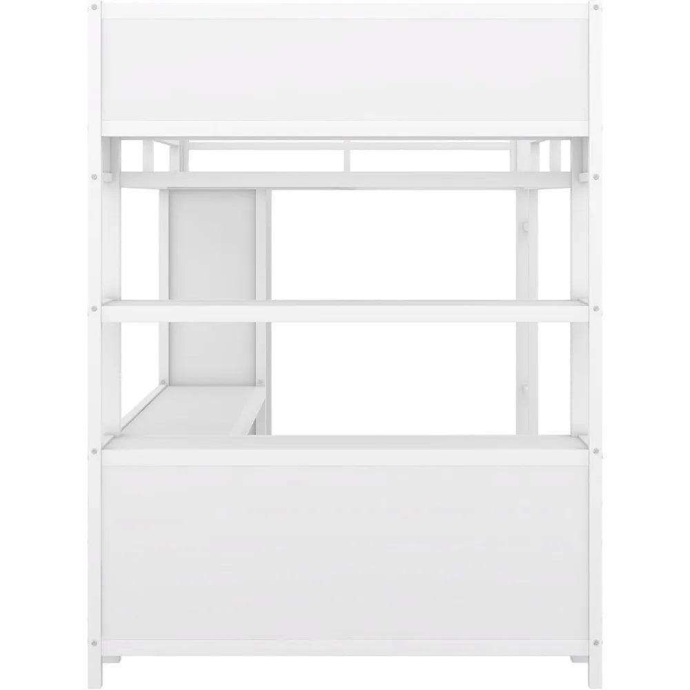 Full Size Loft Bed with L Shaped Desk and Wardrobe