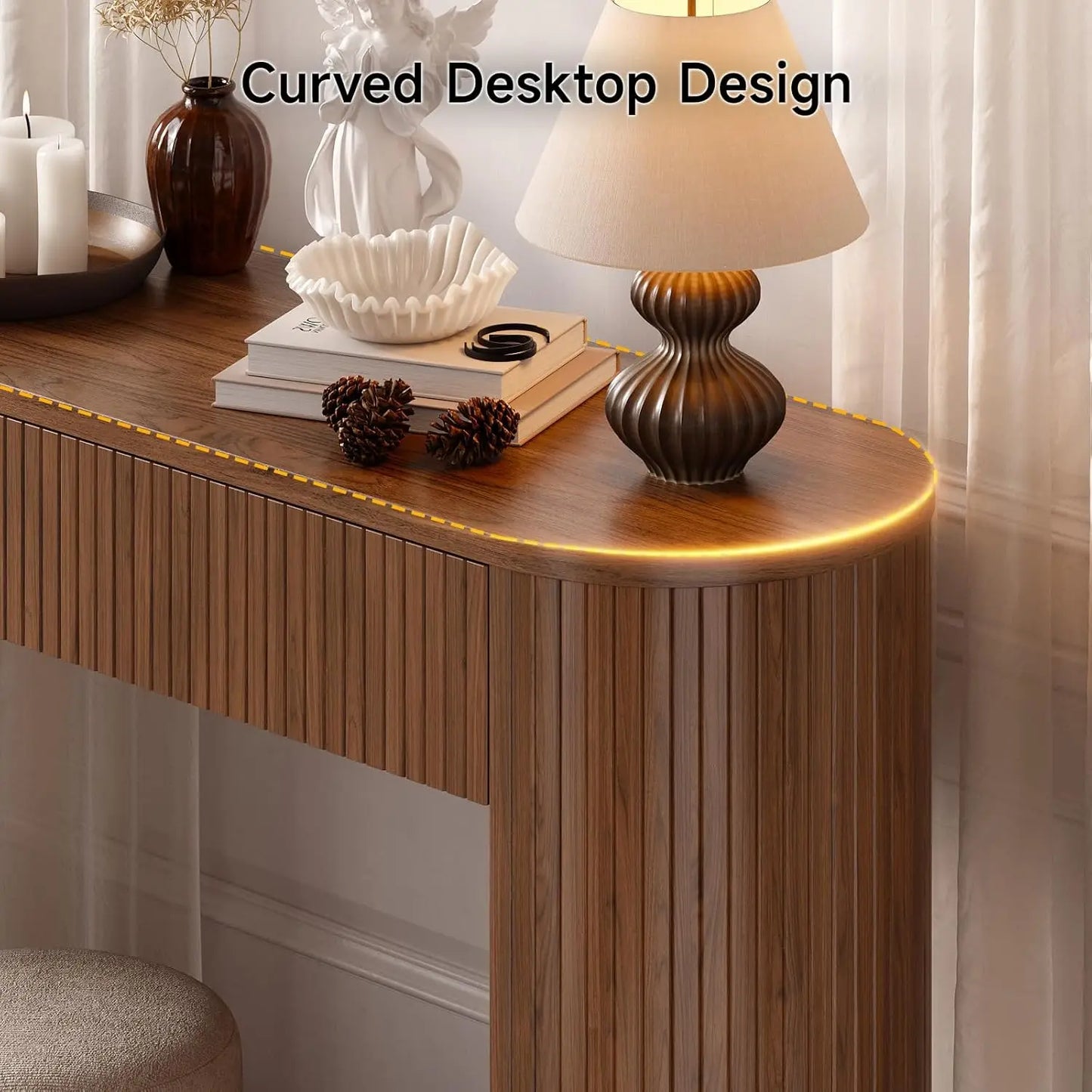 55" Fluted Console Table with 2 Drawers