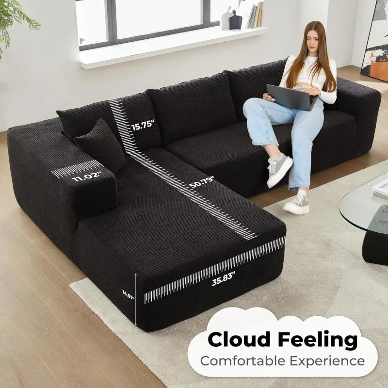 104" L-Shape Cloud Sofa with Chaise & Deep Seats