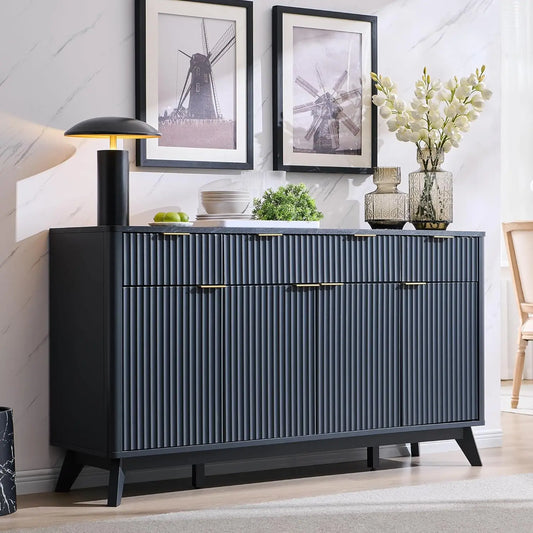 60" Fluted Sideboard Cabinet with Faux Marble Top