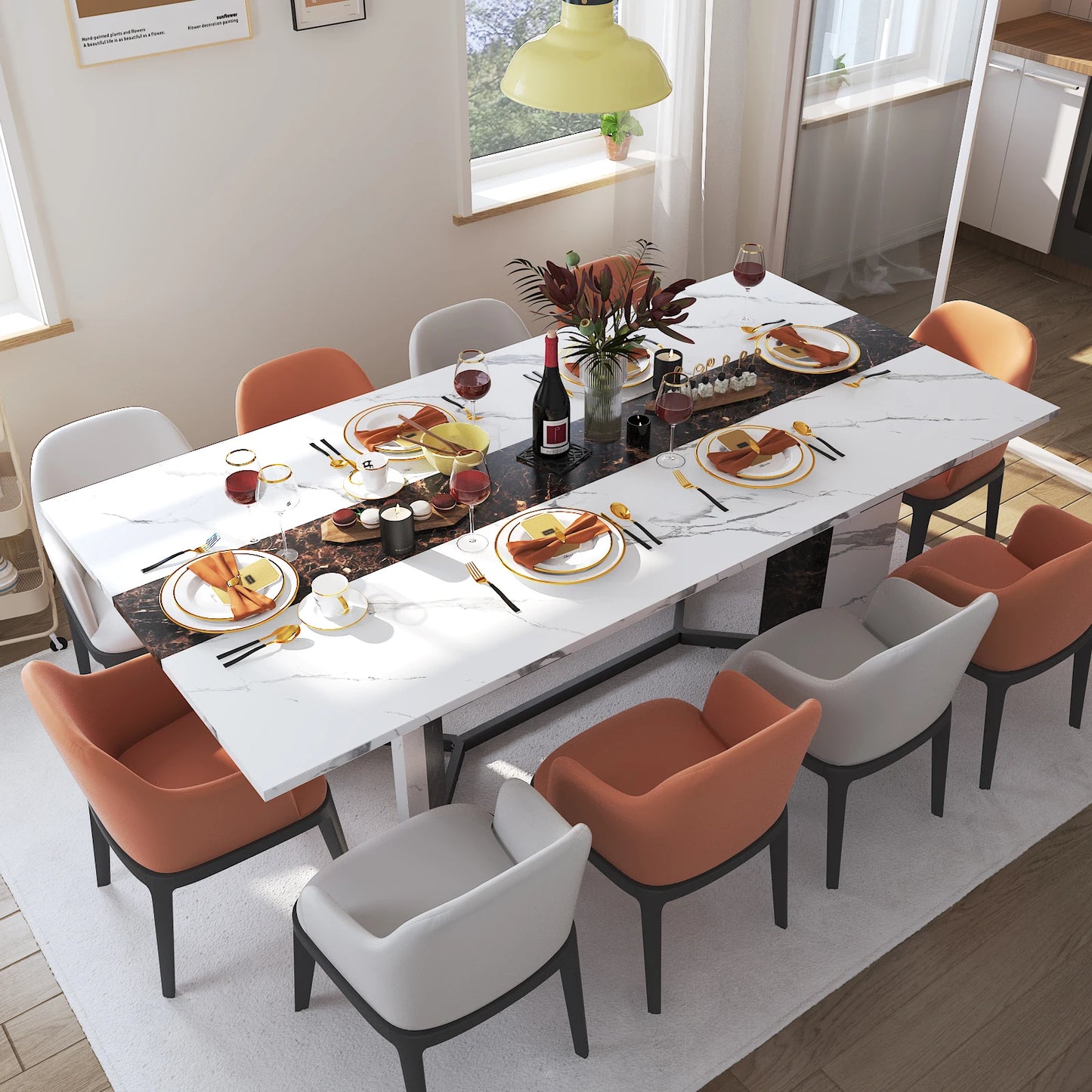 71" Large Marble Effect Dining Table