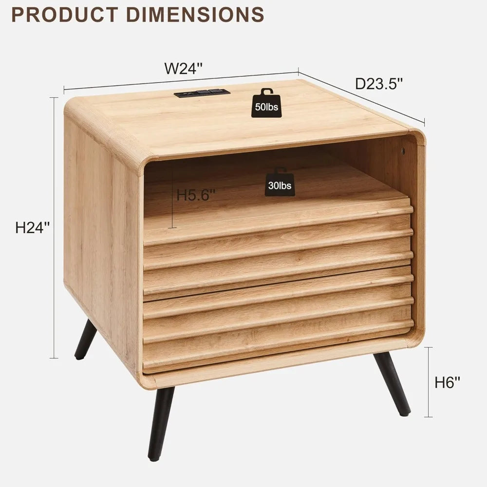 24" Mid Century Modern Fluted Nightstand
