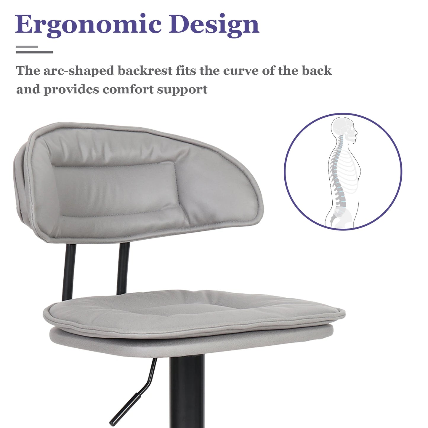 Set of 2 Gray Padded Adjustable Swivel Chair