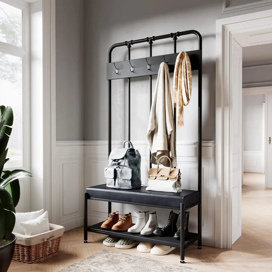 Coat Rack and Shoe Bench Storage for Entryway