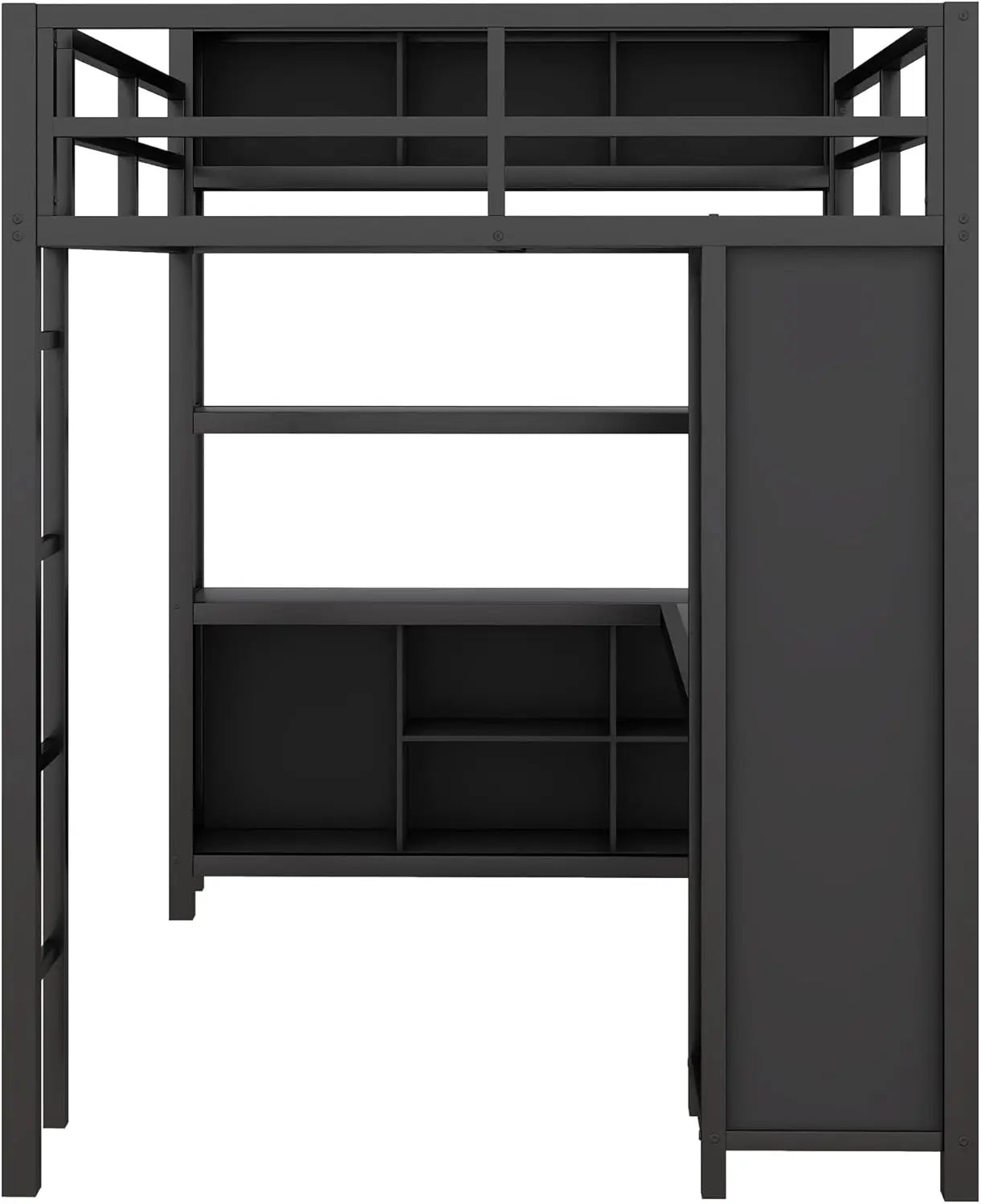 Full Size Loft Bed with L Shaped Desk and Wardrobe