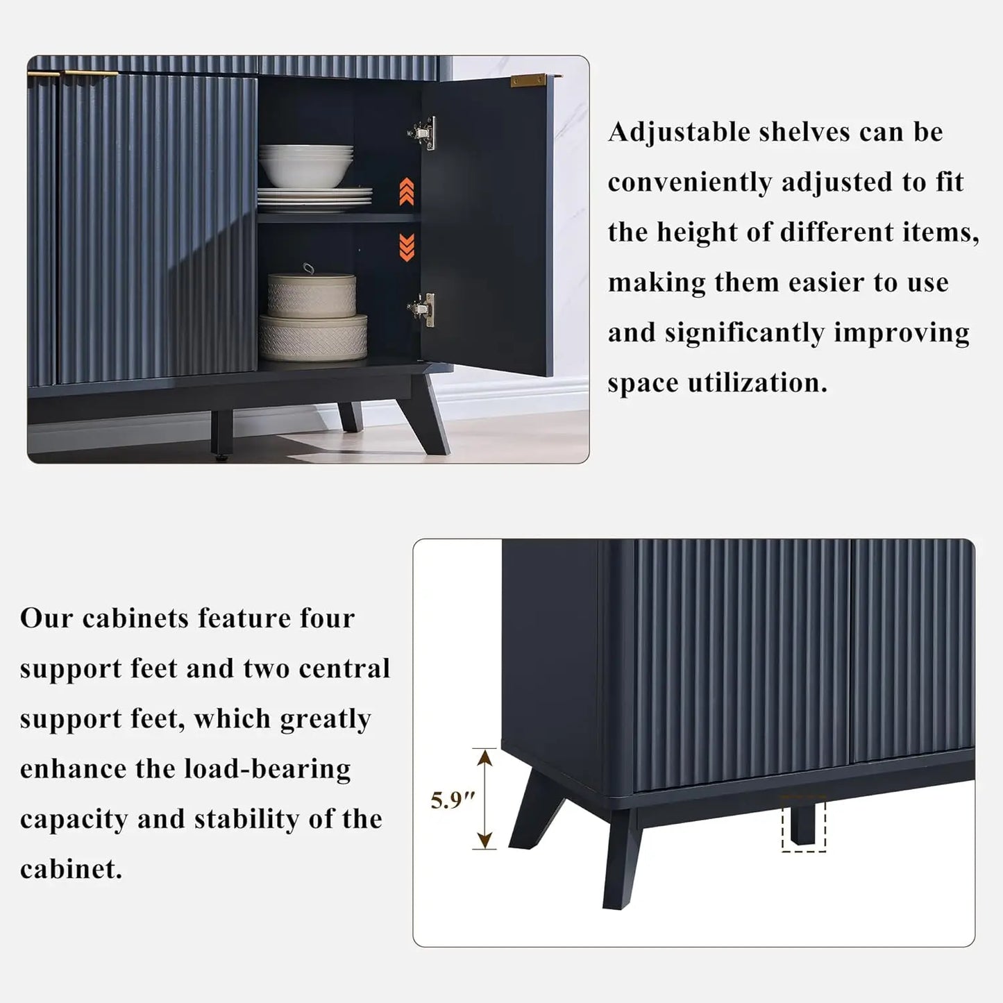 60" Fluted Sideboard Cabinet with Faux Marble Top