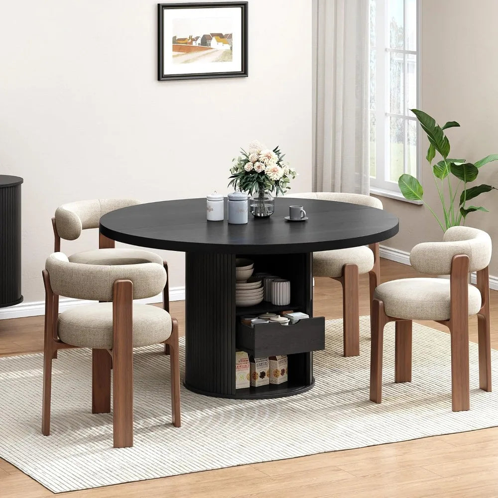 47" Circle Dining Table  with 2-Layer Shelf System