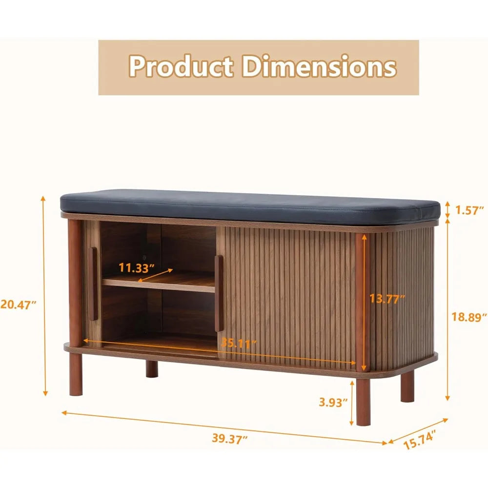 Modern Fluted Shoe Bench and Storage