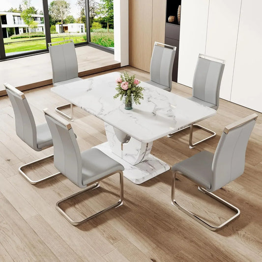 63" Faux Marble Dining Table & Chair Set