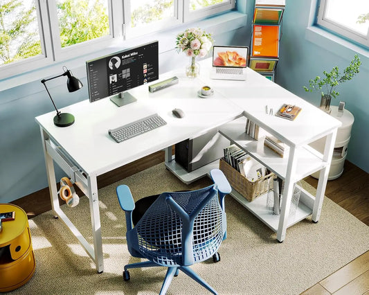 40" L Shaped Corner Desk with Storage Shelves