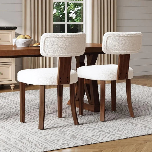 Upholstered Dining Chairs Set of 4 With Curved Backrest & Adjustable Legs