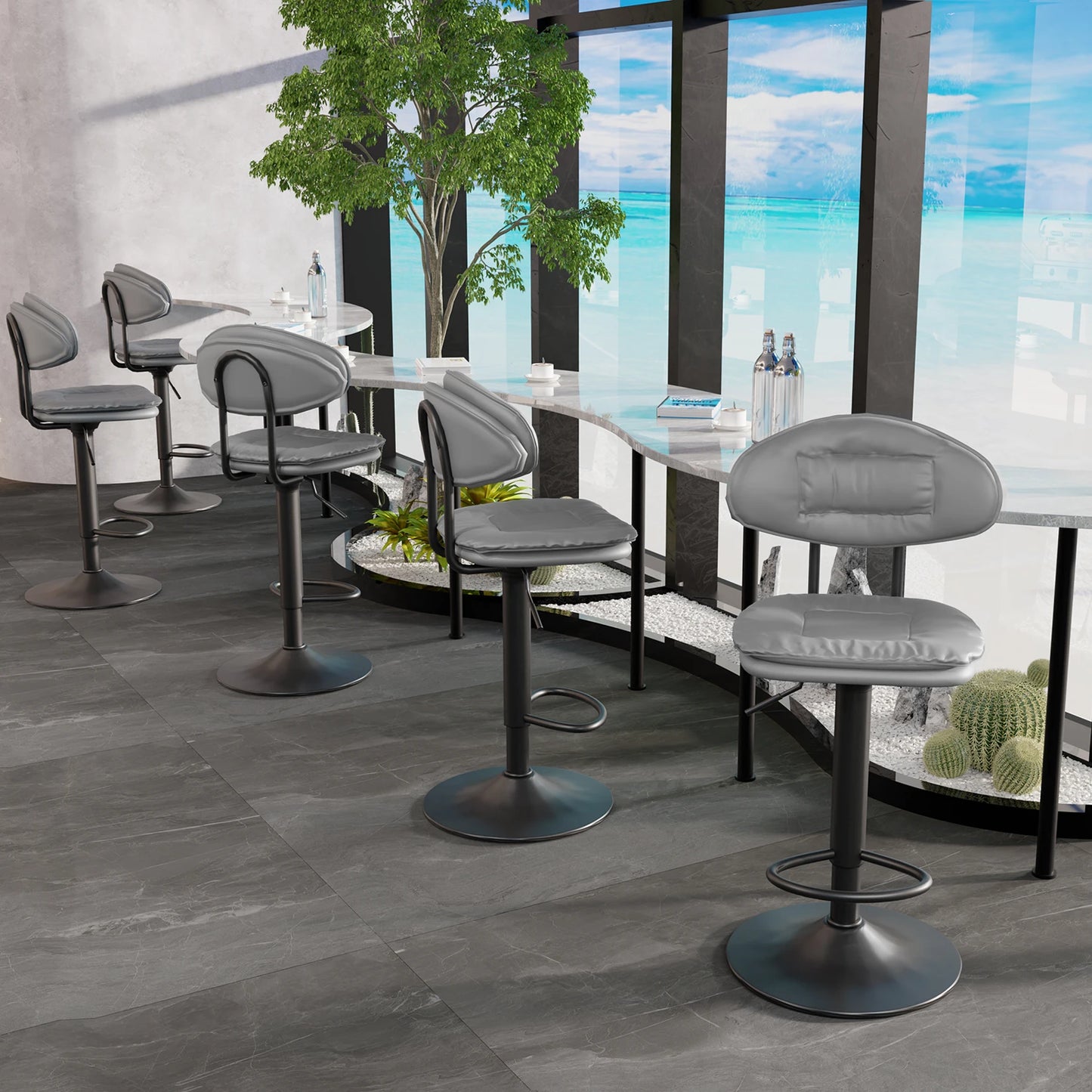 Set of 2 Gray Padded Adjustable Swivel Chair