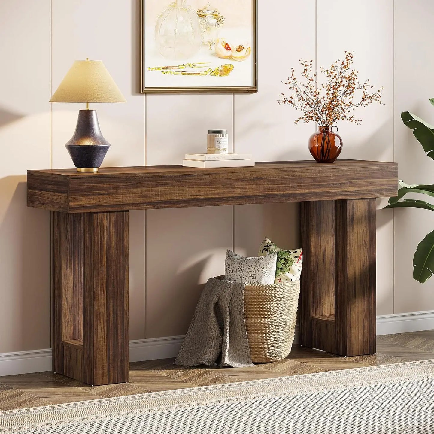 63" Farmhouse Wooden Rectangular Console Table