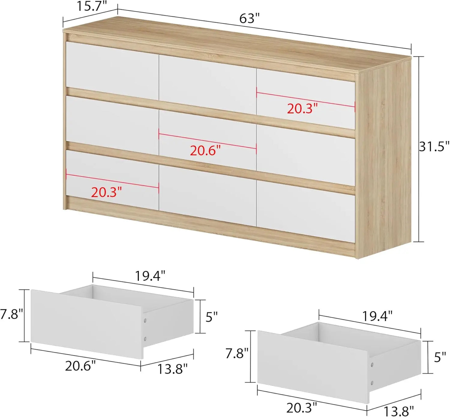 Sleek 9 Drawer Bedroom Dresser