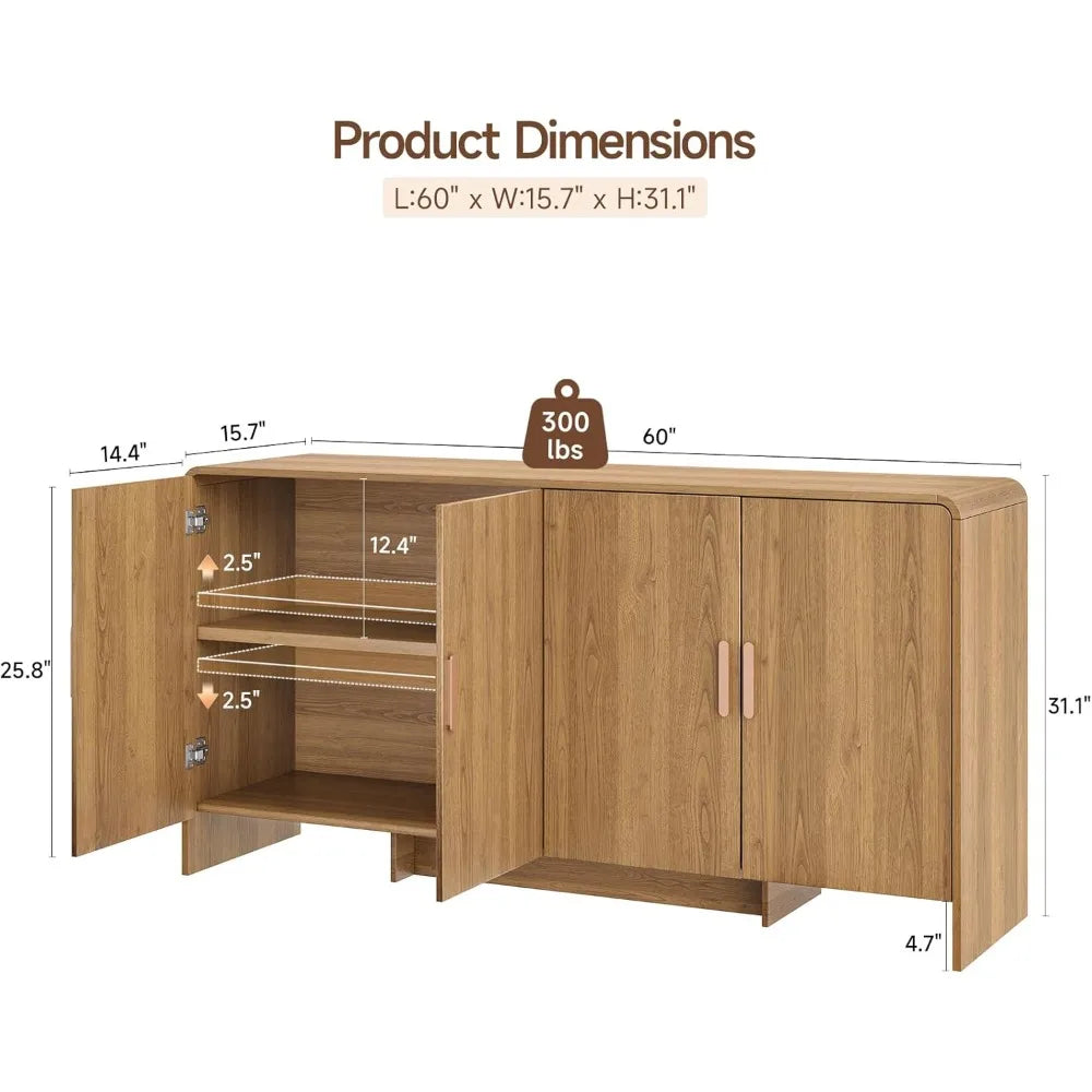 60" Modern Curved Buffet Cabinet with Storage