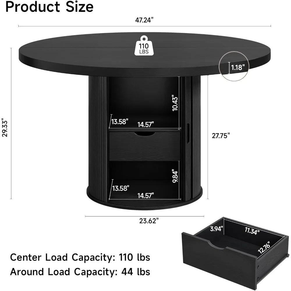 47" Circle Dining Table  with 2-Layer Shelf System