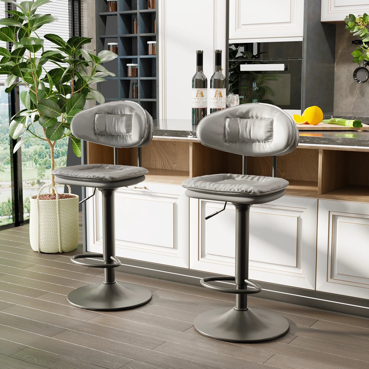 Set of 2 Gray Padded Adjustable Swivel Chair