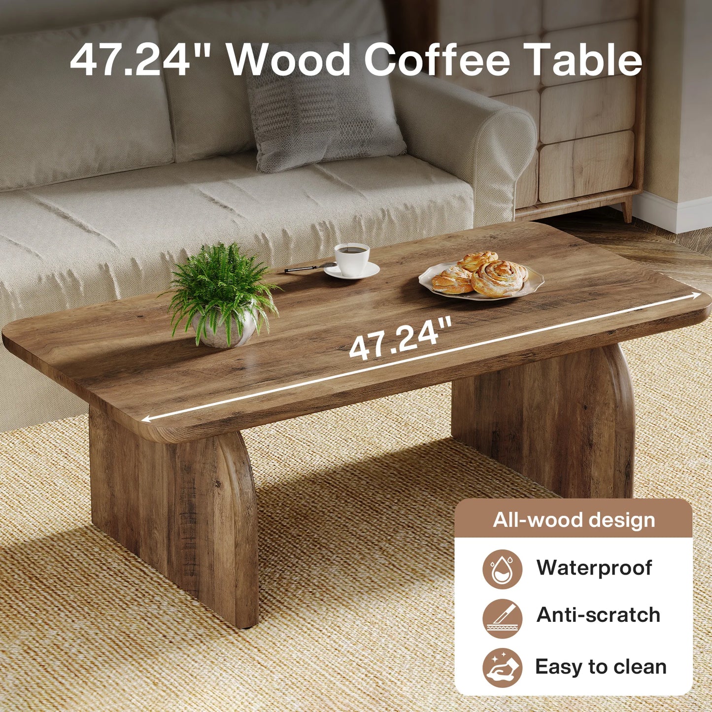 47" Farmhouse Rectangular Coffee Table